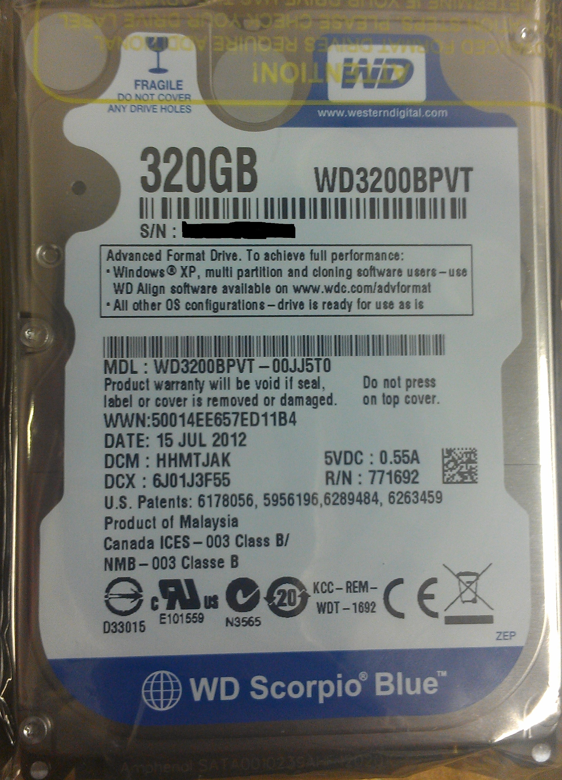Western Digital 320GB 2.5" SATA Hard Drive - Click Image to Close